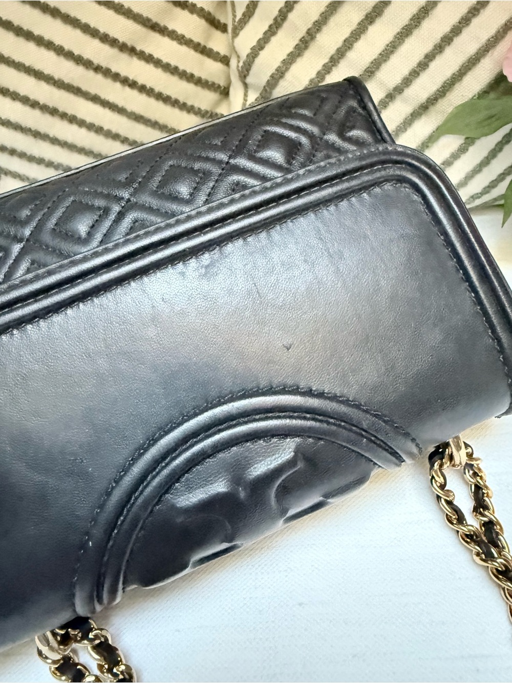 Tory Burch Black Quilted Leather Crossbody with Gold Chain - Picture 10 of 13